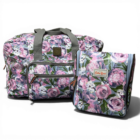 Cotton Road Travel Bag: BLUE PVC Foldaway WEEKENDER Bag and Matching Vanity Bag Set