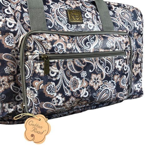 Cotton Road Travel Bag: BLUE PVC Foldaway WEEKENDER Travel Bag with PAISLEY Print