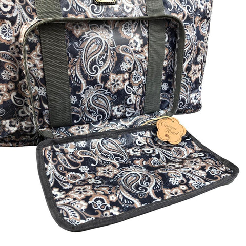 Cotton Road Travel Bag: BLUE PVC Foldaway WEEKENDER Travel Bag with PAISLEY Print
