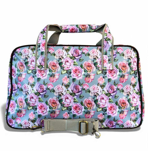 Cotton Road Travel Bag: BLUE FLORAL PVC Overnight Bag with Matching Vanity
