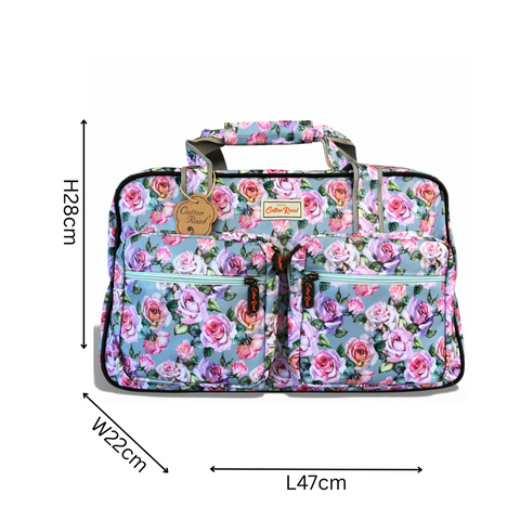 Cotton Road Travel Bag: BLUE FLORAL PVC Overnight Bag with Matching Vanity