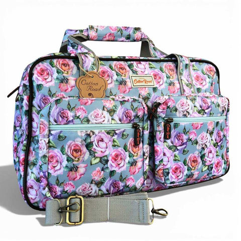 Cotton Road Travel Bag: BLUE FLORAL PVC Overnight Bag with Matching Vanity