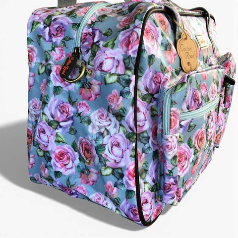 Cotton Road Travel Bag: BLUE FLORAL PVC Overnight Bag with Matching Vanity