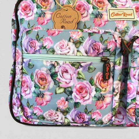 Cotton Road Travel Bag: BLUE FLORAL PVC Overnight Bag with Matching Vanity