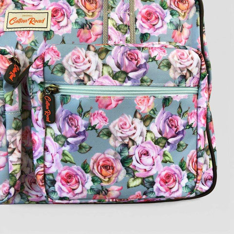 Cotton Road Travel Bag: BLUE FLORAL PVC Overnight Bag with Matching Vanity