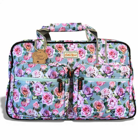 Cotton Road Travel Bag: BLUE FLORAL PVC Overnight Bag with Matching Vanity