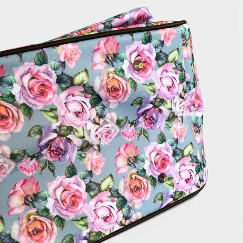 Cotton Road Travel Bag: BLUE FLORAL PVC Overnight Bag with Matching Vanity
