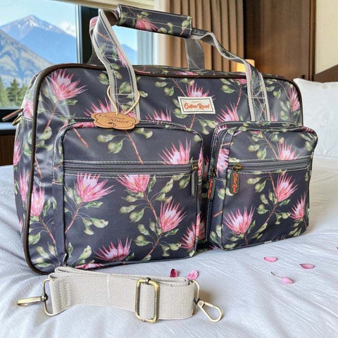 Cotton Road Travel Bag: GREY PROTEA Print PVC Overnight Bag