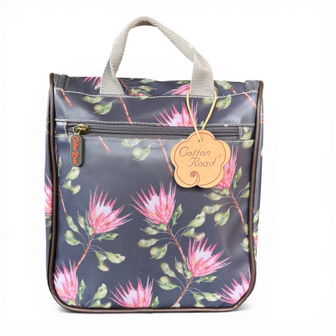 Cotton Road Travel Bag: GREY PVC Overnight with PROTEAS and Matching Vanity Bag