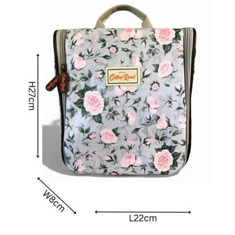 Cotton Road Travel Bag: GREY ROSE Print PVC Foldaway WEEKENDER Bag with Matching Vanity Bag