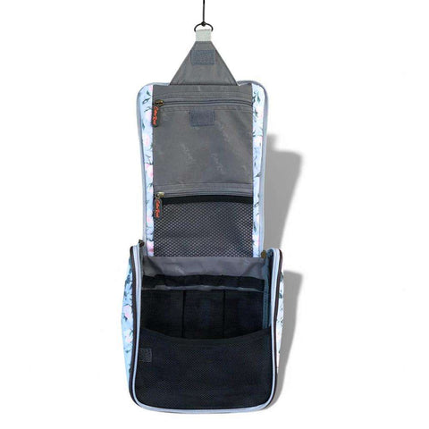Cotton Road Travel Bag: GREY ROSE Print PVC Foldaway WEEKENDER Bag with Matching Vanity Bag