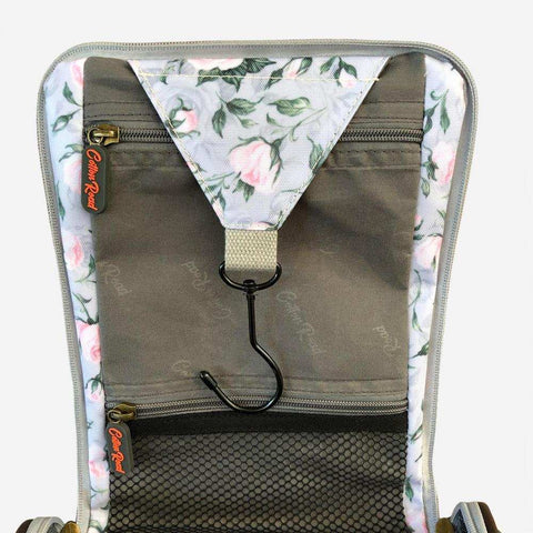 Cotton Road Travel Bag: GREY ROSE Print PVC Foldaway WEEKENDER Bag with Matching Vanity Bag