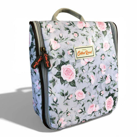 Cotton Road Travel Bag: GREY ROSE Print PVC Foldaway WEEKENDER Bag with Matching Vanity Bag