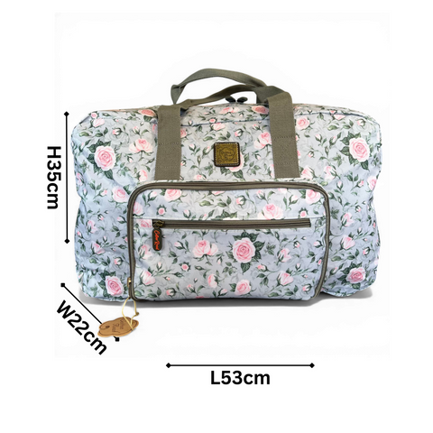 Cotton Road Travel Bag: GREY ROSE Print PVC Foldaway WEEKENDER Bag with Matching Vanity Bag