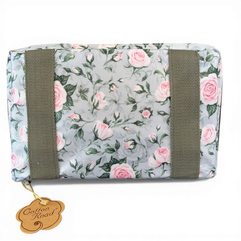 Cotton Road Travel Bag: GREY ROSE Print PVC Foldaway WEEKENDER Bag with Matching Vanity Bag