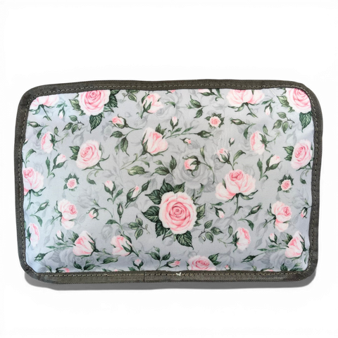 Cotton Road Travel Bag: GREY ROSE Print PVC Foldaway WEEKENDER Bag with Matching Vanity Bag