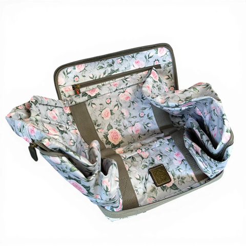 Cotton Road Travel Bag: GREY ROSE Print PVC Foldaway WEEKENDER Bag with Matching Vanity Bag