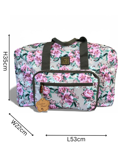 Cotton Road Travel Bag: MINT GREEN FLORAL PVC Foldaway WEEKENDER Travel Bag