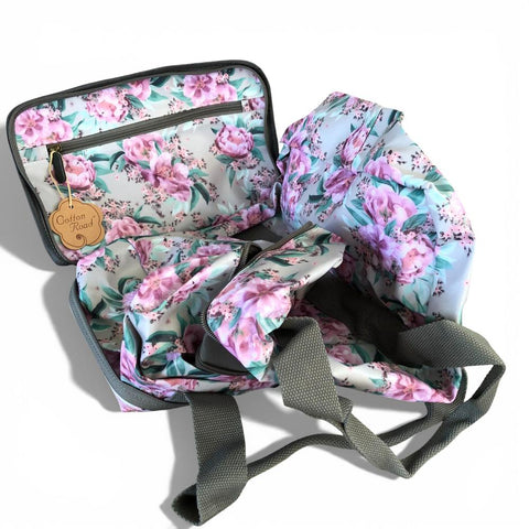 Cotton Road Travel Bag: MINT GREEN FLORAL PVC Foldaway WEEKENDER Travel Bag