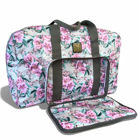 Cotton Road Travel Bag: MINT GREEN FLORAL PVC Foldaway WEEKENDER Travel Bag