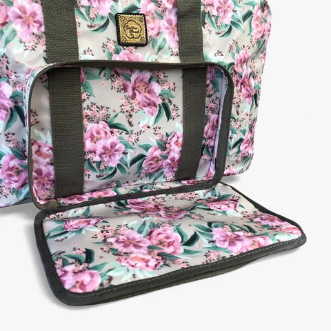 Cotton Road Travel Bag: MINT GREEN FLORAL PVC Foldaway WEEKENDER Travel Bag