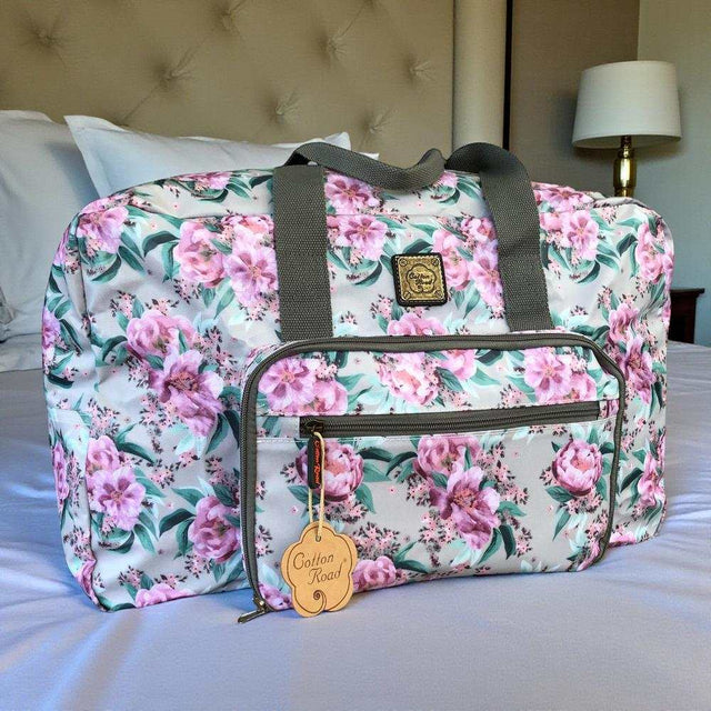 Cotton Road Travel Bag: MINT GREEN FLORAL PVC Foldaway WEEKENDER Travel Bag