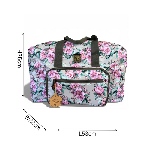 Cotton Road Travel Bag: MINT GREEN FLORAL PVC Foldaway WEEKENDER with Matching Vanity Bag Set