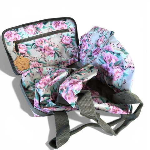 Cotton Road Travel Bag: MINT GREEN FLORAL PVC Foldaway WEEKENDER with Matching Vanity Bag Set