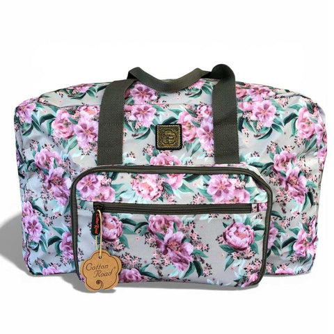 Cotton Road Travel Bag: MINT GREEN FLORAL PVC Foldaway WEEKENDER with Matching Vanity Bag Set