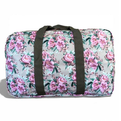Cotton Road Travel Bag: MINT GREEN FLORAL PVC Foldaway WEEKENDER with Matching Vanity Bag Set