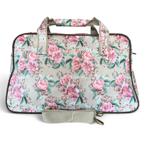 Cotton Road Travel Bag: MINT GREEN FLORAL PVC Overnight with Matching Hanging Vanity Set