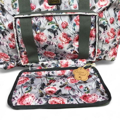 Cotton Road Travel Bag: PINK FLORAL PVC Foldaway WEEKENDER Travel Bag