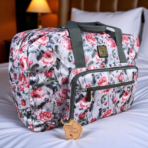 Cotton Road Travel Bag: PINK FLORAL PVC Foldaway WEEKENDER Travel Bag