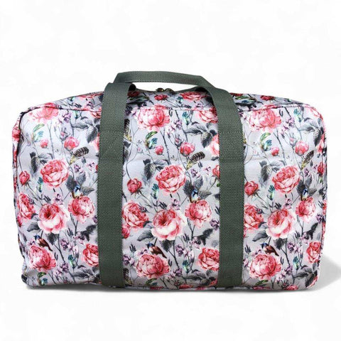 Cotton Road Travel Bag: PINK FLORAL PVC Foldaway WEEKENDER for Stylish Trips