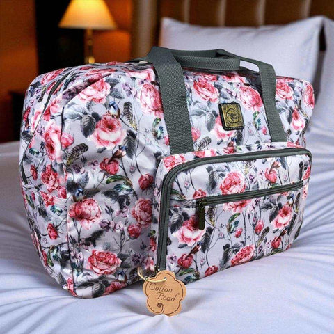 Cotton Road Travel Bag: PINK FLORAL PVC Foldaway WEEKENDER for Stylish Trips