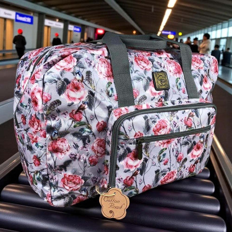 Cotton Road Travel Bag: PINK FLORAL PVC Foldaway WEEKENDER for Stylish Trips