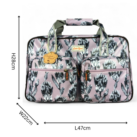 Cotton Road Travel Bag: PURPLE PVC Overnight Travel Bag with PROTEAS