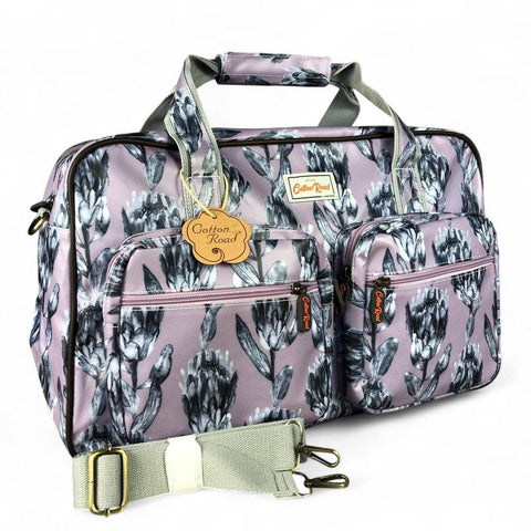 Cotton Road Travel Bag: PURPLE PVC Overnight Travel Bag with PROTEAS
