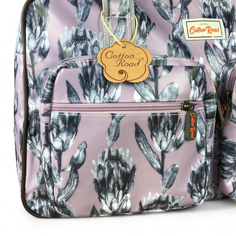 Cotton Road Travel Bag: PURPLE PVC Overnight Travel Bag with PROTEAS