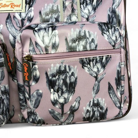 Cotton Road Travel Bag: PURPLE PVC Overnight Travel Bag with PROTEAS
