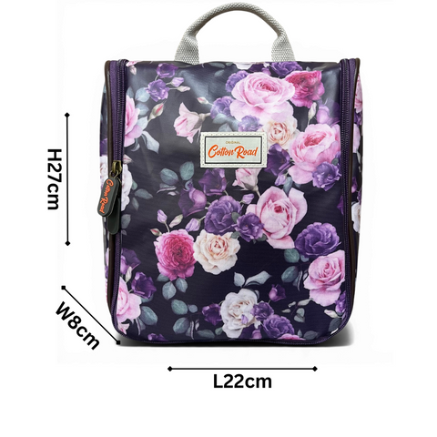 Cotton Road Travel Bag: PURPLE PVC Overnight with ROSES and Matching Vanity Bag