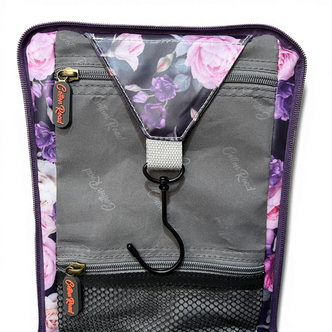 Cotton Road Travel Bag: PURPLE PVC Overnight with ROSES and Matching Vanity Bag