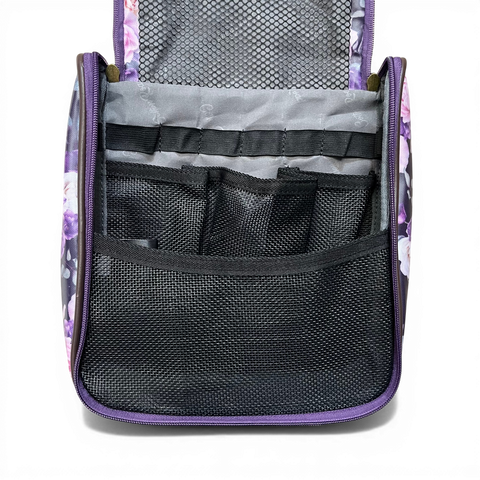 Cotton Road Travel Bag: PURPLE PVC Overnight with ROSES and Matching Vanity Bag