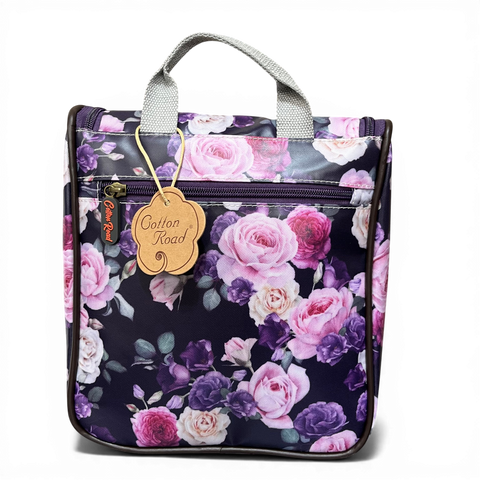 Cotton Road Travel Bag: PURPLE PVC Overnight with ROSES and Matching Vanity Bag