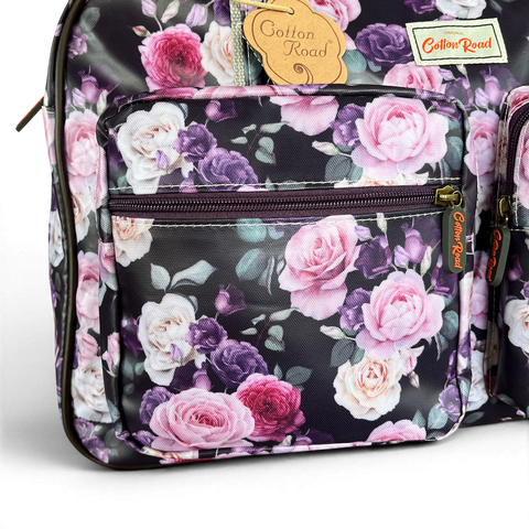 Cotton Road Travel Bag: PURPLE PVC Overnight with ROSE Design