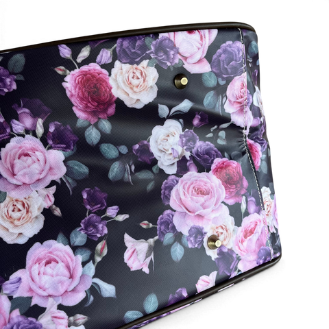 Cotton Road Travel Bag: PURPLE PVC Overnight with ROSE Design
