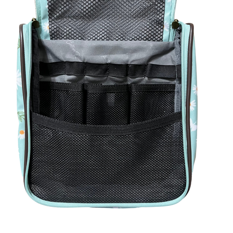 Cotton Road Travel Bag: TURQUOISE DAISIES Print PVC Overnight Bag and Matching Vanity Bag