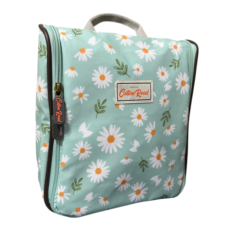 Cotton Road Travel Bag: TURQUOISE DAISIES Print PVC Overnight Bag and Matching Vanity Bag
