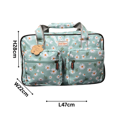 Cotton Road Travel Bag: TURQUOISE DAISIES Print PVC Overnight Bag and Matching Vanity Bag