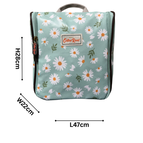 Cotton Road Travel Bag: TURQUOISE DAISIES Print PVC Overnight Bag and Matching Vanity Bag